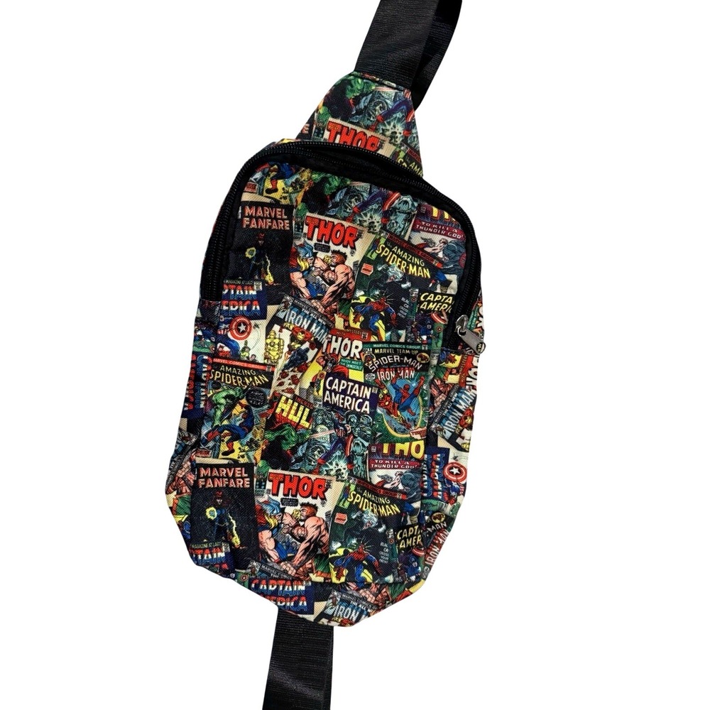 Marvel‎ Comics Sling Bag Crossbody Chest Pack Spider-Man Thor Avengers Collage